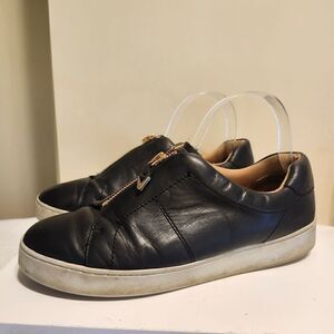Vionic "Splendid Ellis" Black Leather Comfort Sneakers Zip Up Sz.7.5/37.5 $175